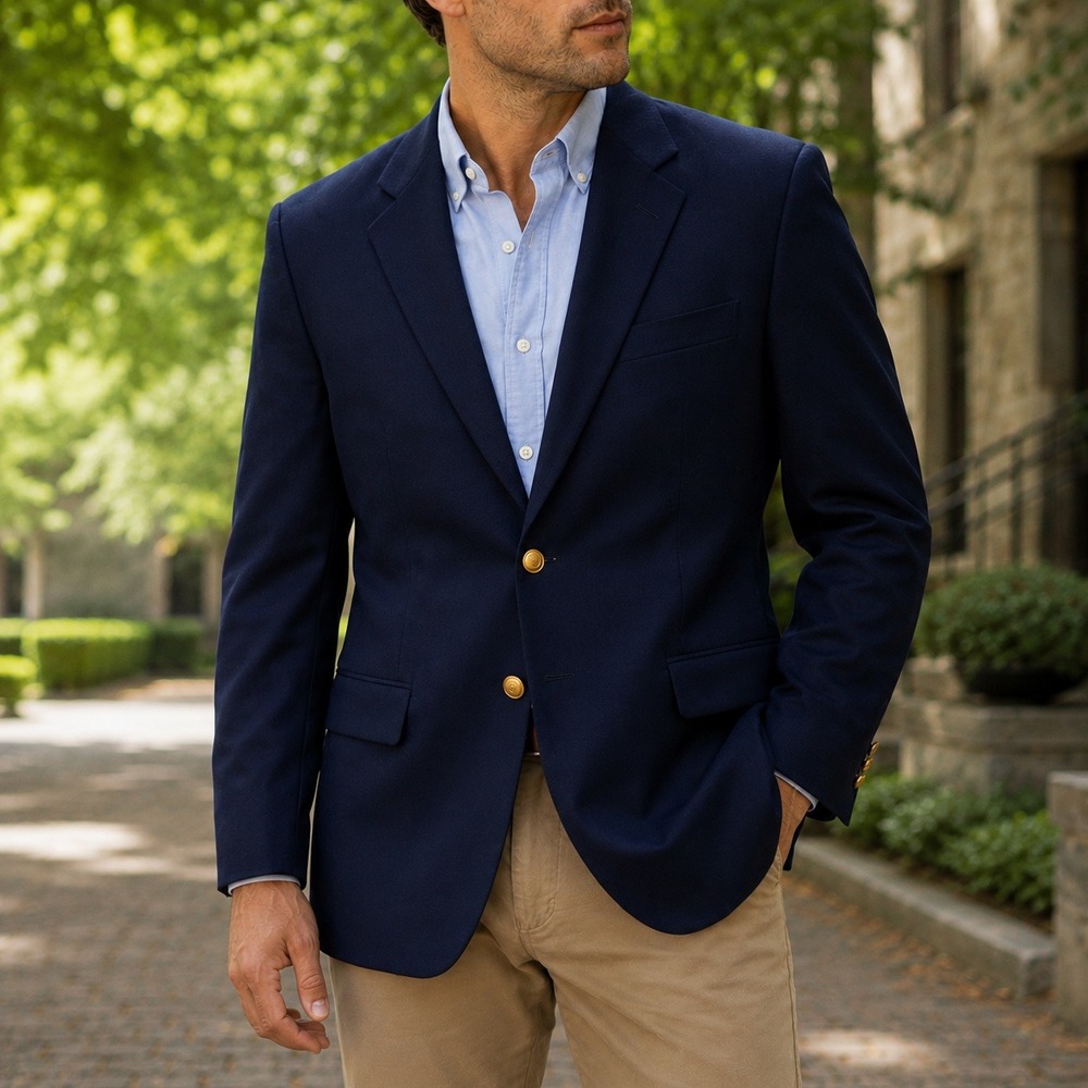 Vintage Chaps Ralph Lauren Men 44S Navy 100% Wool Blazer Gold Crest Buttons Prep